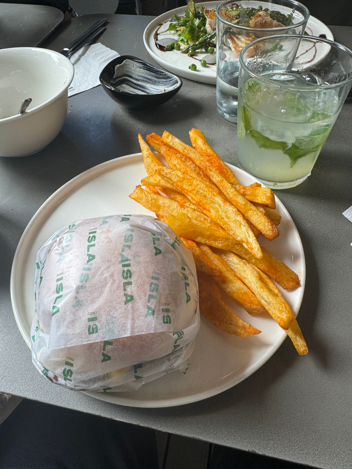 Burger and fries at Casa Isla