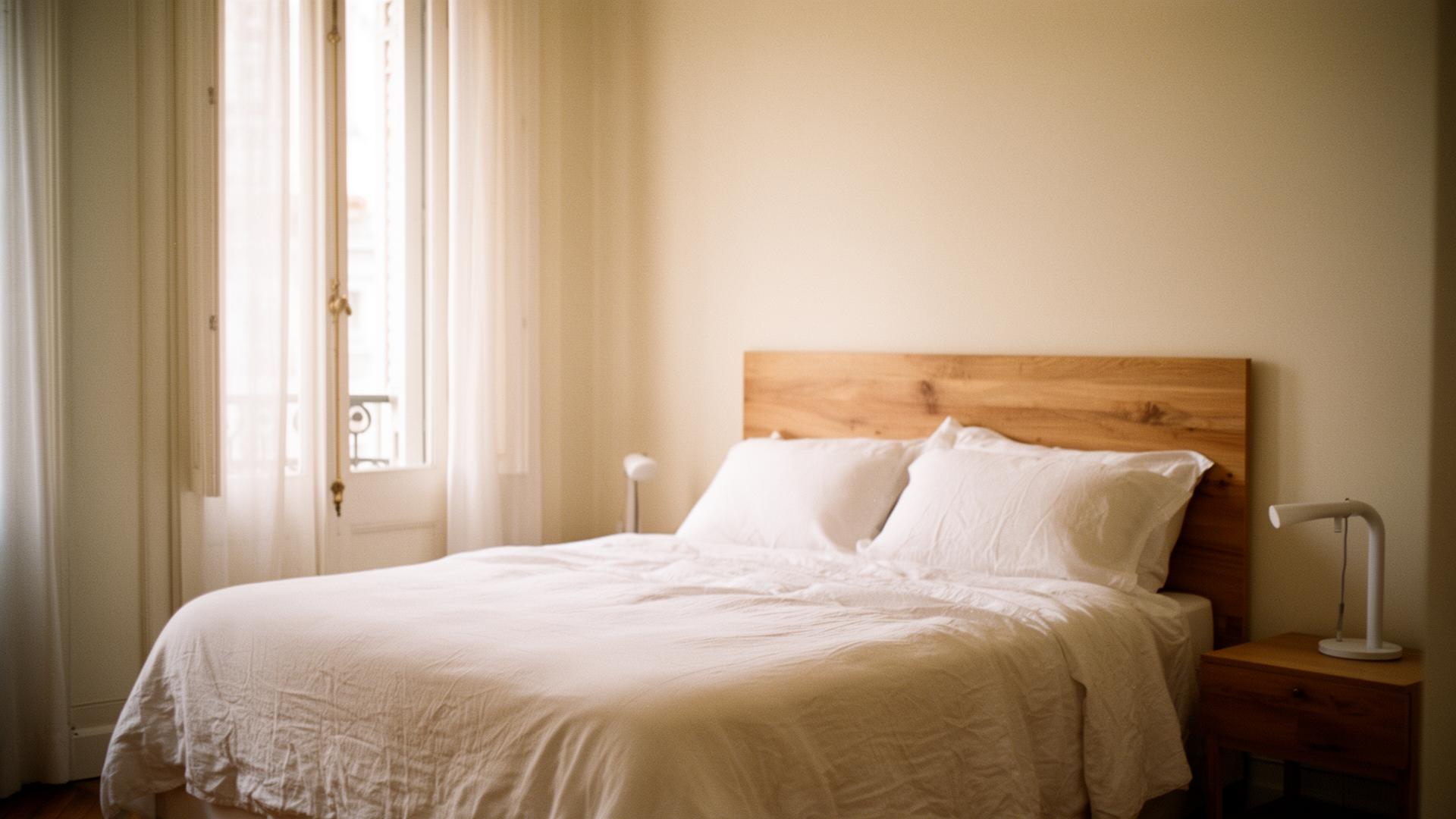 Bedroom with linen bedding